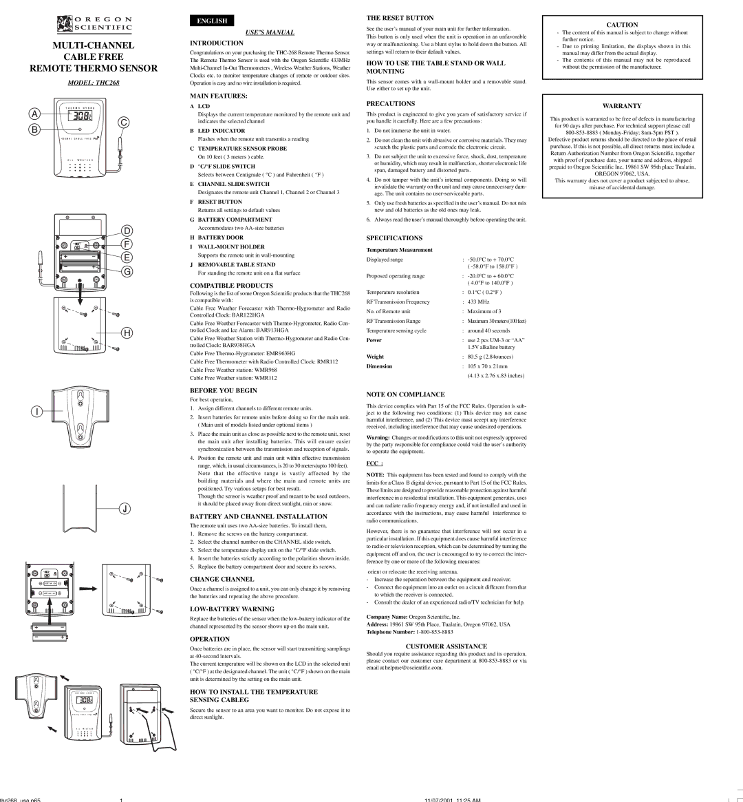 Oregon Scientific THC268 specifications Introduction, Main Features, Compatible Products, Before YOU Begin, Change Channel 