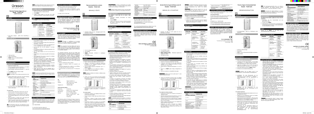 Oregon Scientific thgn132n specifications Overview Front View FIG, Back View FIG, Getting Started Sensor SET UP, Reset 