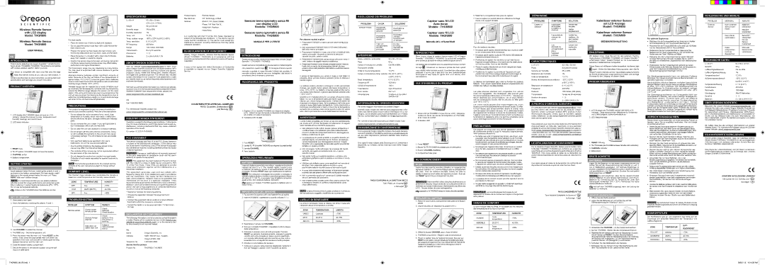 Oregon Scientific THGN800 user manual Precautions, Comfort Level, Troubleshooting, Specifications, About Oregon Scientific 