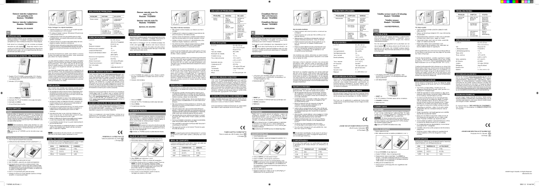 Oregon Scientific THGN800 Iintroducción, Solución DE Problemas, Especificaciones, POR Ntrodução, Solução DE Problemas 