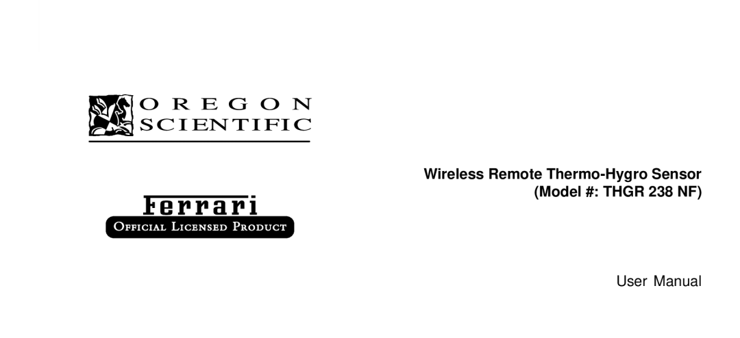 Oregon Scientific THGR 238 NF specifications Wireless Remote Thermo-Hygro Sensor Model # Thgr 238 NF 