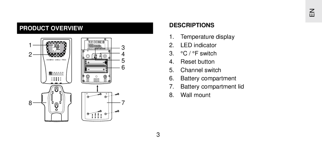 Oregon Scientific THGR 238 NF specifications Product Overview, Descriptions 