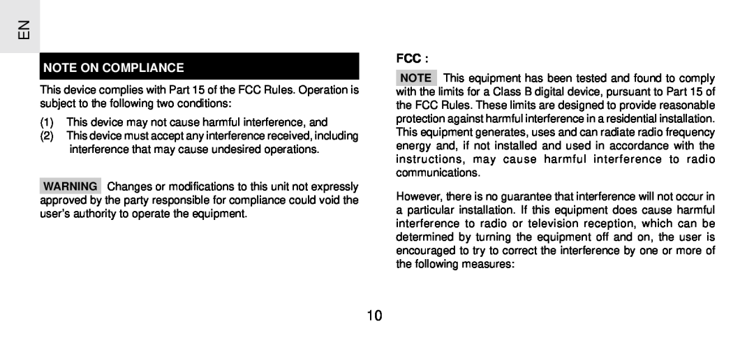 Oregon Scientific THGR 238 NF specifications Note On Compliance 