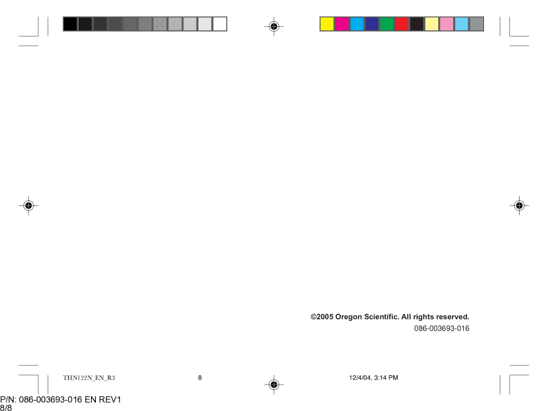 Oregon Scientific THN122N user manual EN REV1 8/8, Oregon Scientific. All rights reserved 