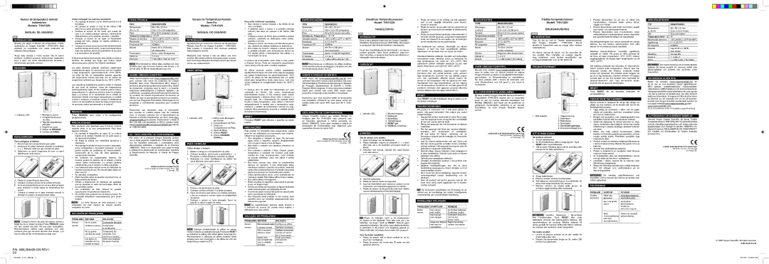 Oregon Scientific THN132N Introducción, Resumen, Ficha Técnica, POR Introdução, Visão Geral, Especificações, Introductie 