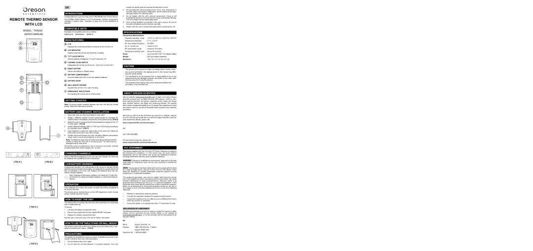 Oregon Scientific THR2 8 user manual Introduction, Compatible Units, Main Features, Changing Channels, Specifications 