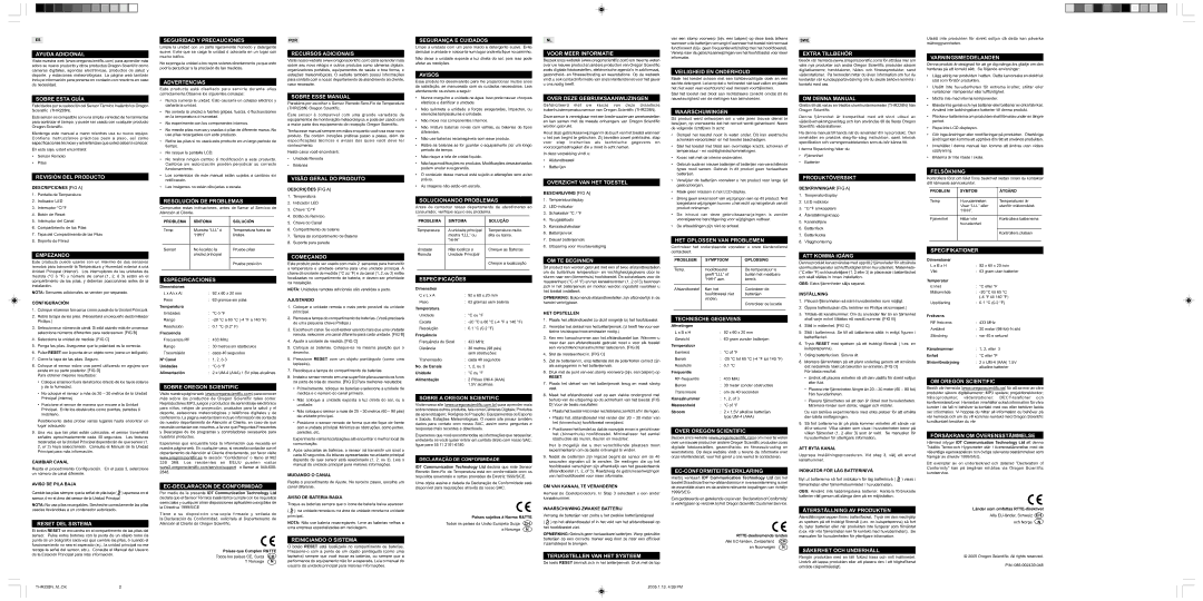 Oregon Scientific THR228N Ayuda Adicional Sobre Esta Guía, Revisión DEL Producto, Empezando, Seguridad Y Precauciones 