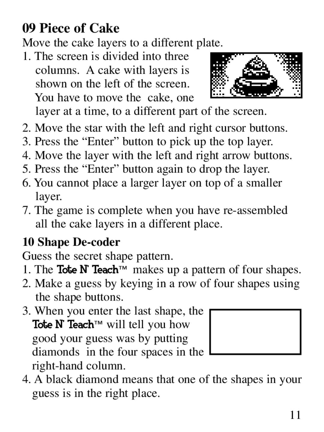 Oregon Scientific Tote N' Teach manual Piece of Cake, Shape De-coder 