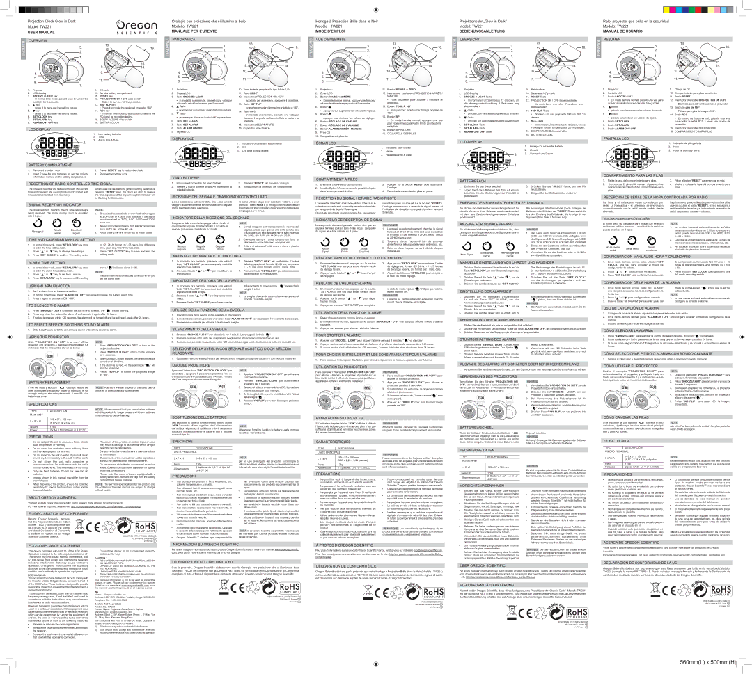 Oregon Scientific TW221 user manual Overview, Panoramica, Vue D’Ensemble, Übersicht, Resumen, LCD Display, Vano Batterie 