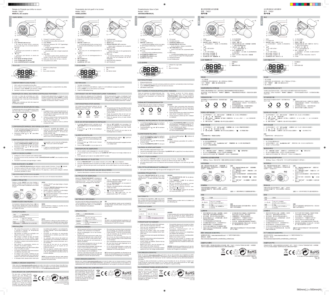 Oregon Scientific TW221 Visão Geral, Overzicht, Översikt, Lcd-Skärm, Tela LCD LCD-SCHERM, Compartimento DAS Pilhas 