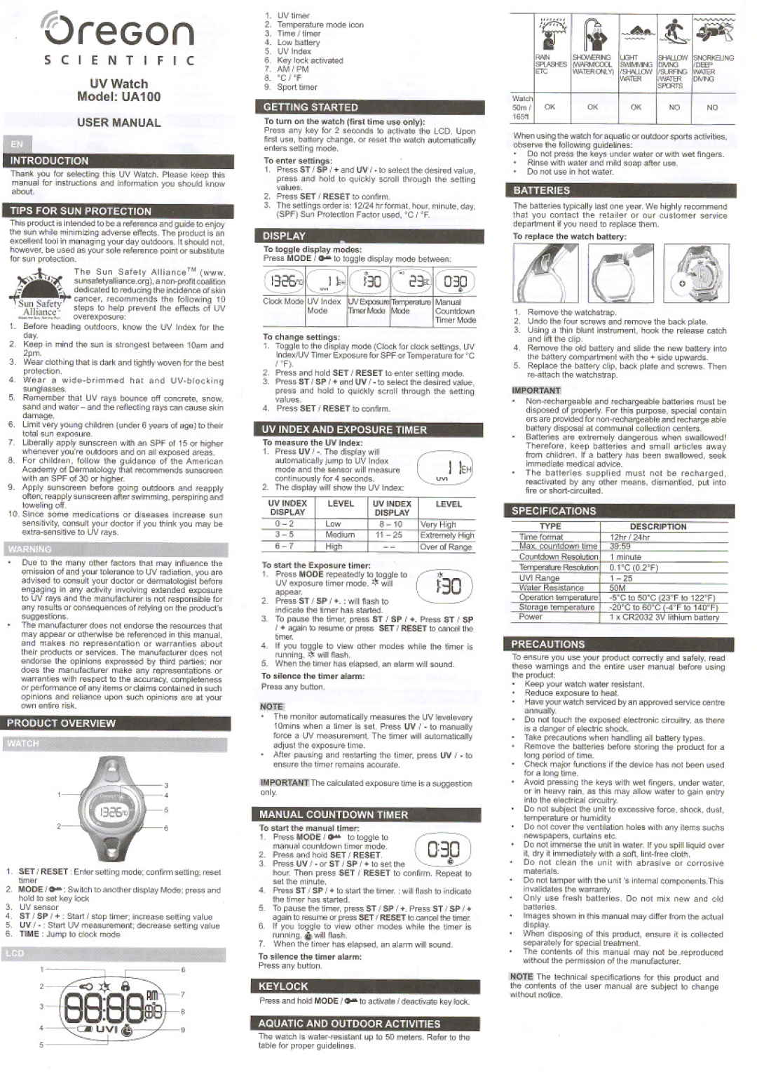 Oregon Scientific UA100 manual 