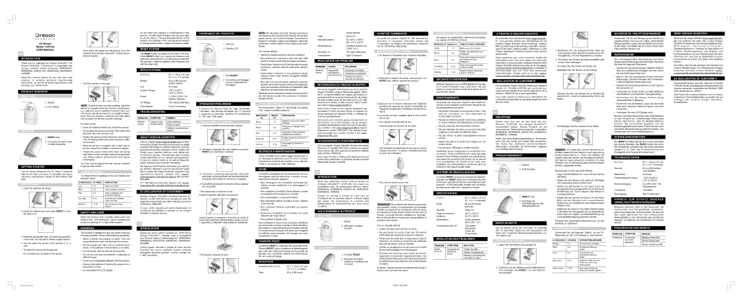 Oregon Scientific UVR128 specifications Introduction, Product Overview, Getting Started, Reset System, Specifications 