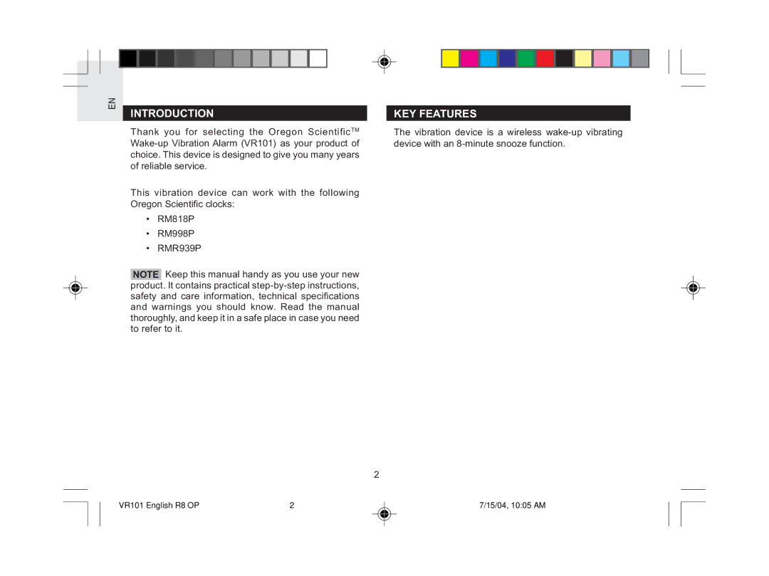 Oregon Scientific VR101 user manual Introduction, KEY Features 