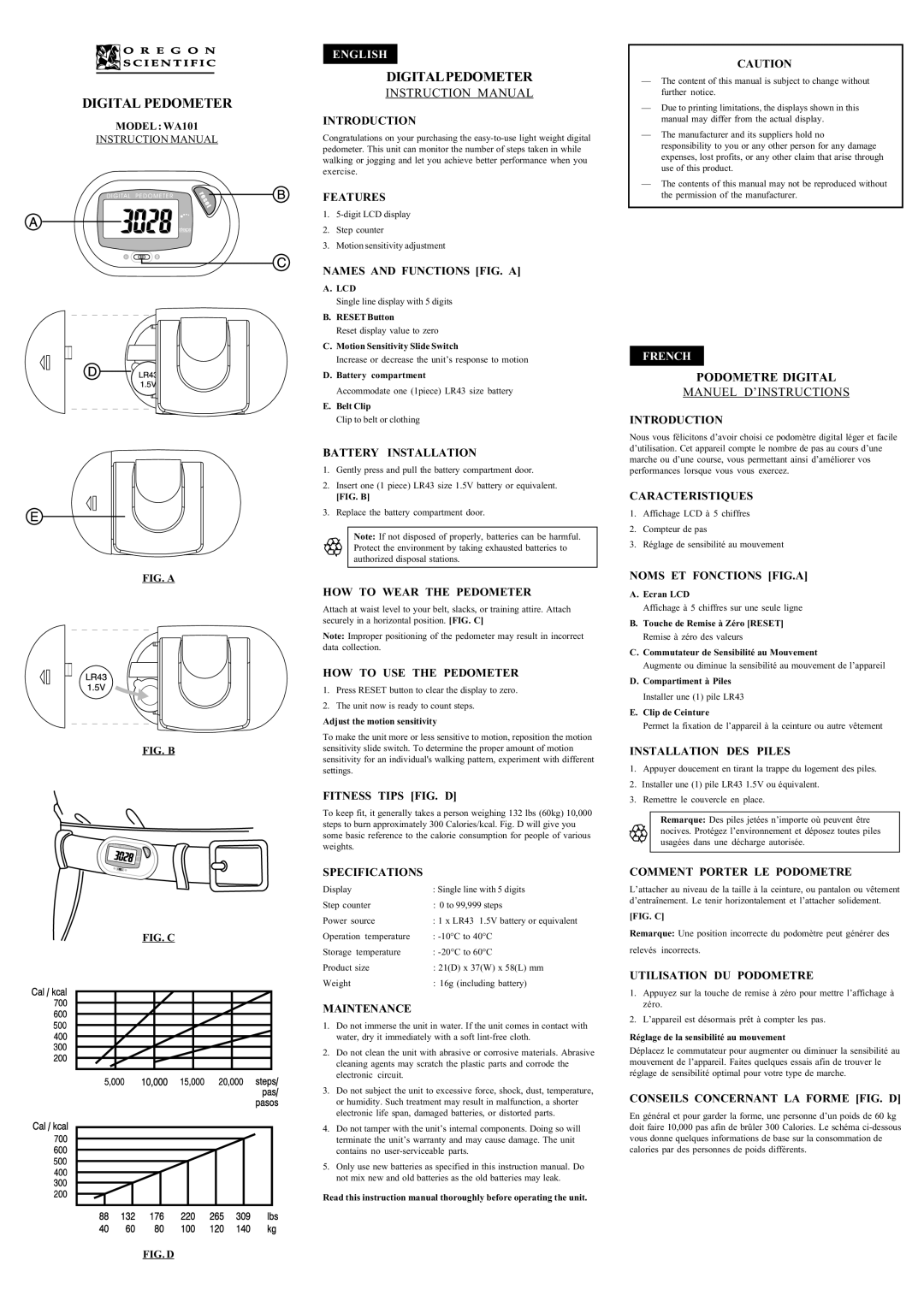 Oregon Scientific WA101 instruction manual Introduction, Features, Names and Functions FIG. a, Battery Installation 