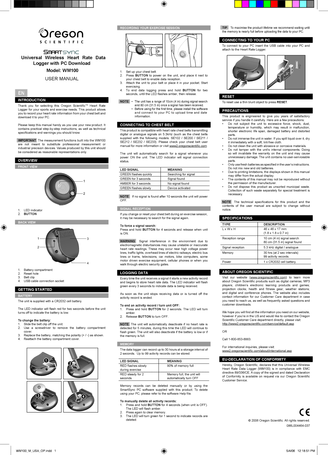 Oregon Scientific WM100 specifications Introduction, Overview, Getting Started, Connecting to Chest Belt, Logging Data 