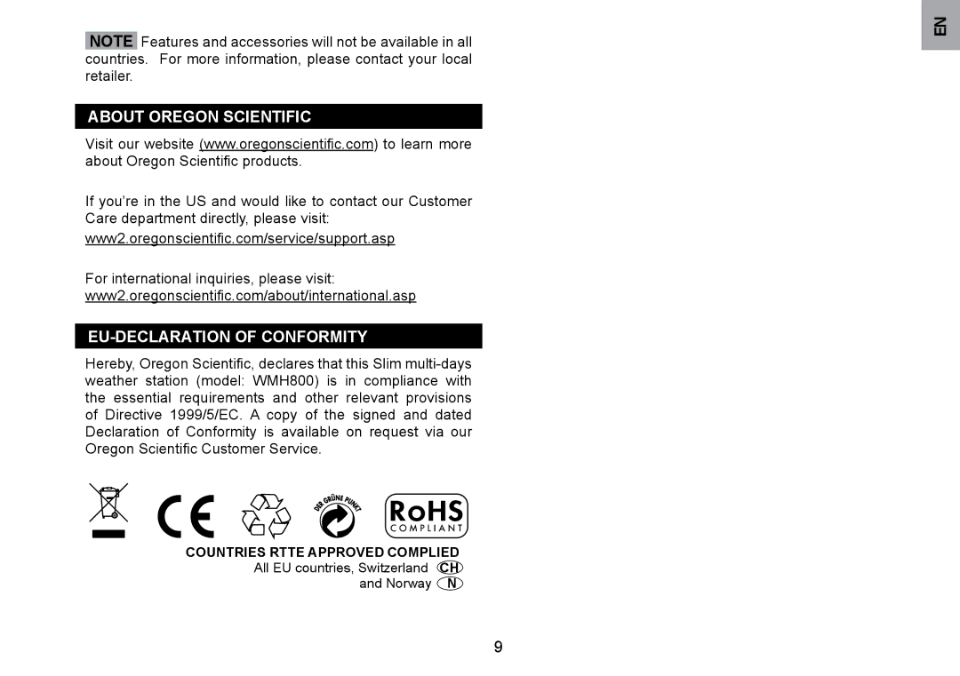 Oregon Scientific WMH800 user manual About Oregon Scientific, EU-DECLARATION of CONFORMITy 