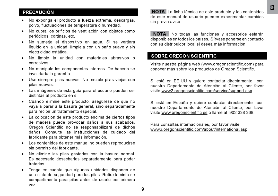 Oregon Scientific WMH800 user manual PRECAUCIóN, SobRE oREgoN Scientific 