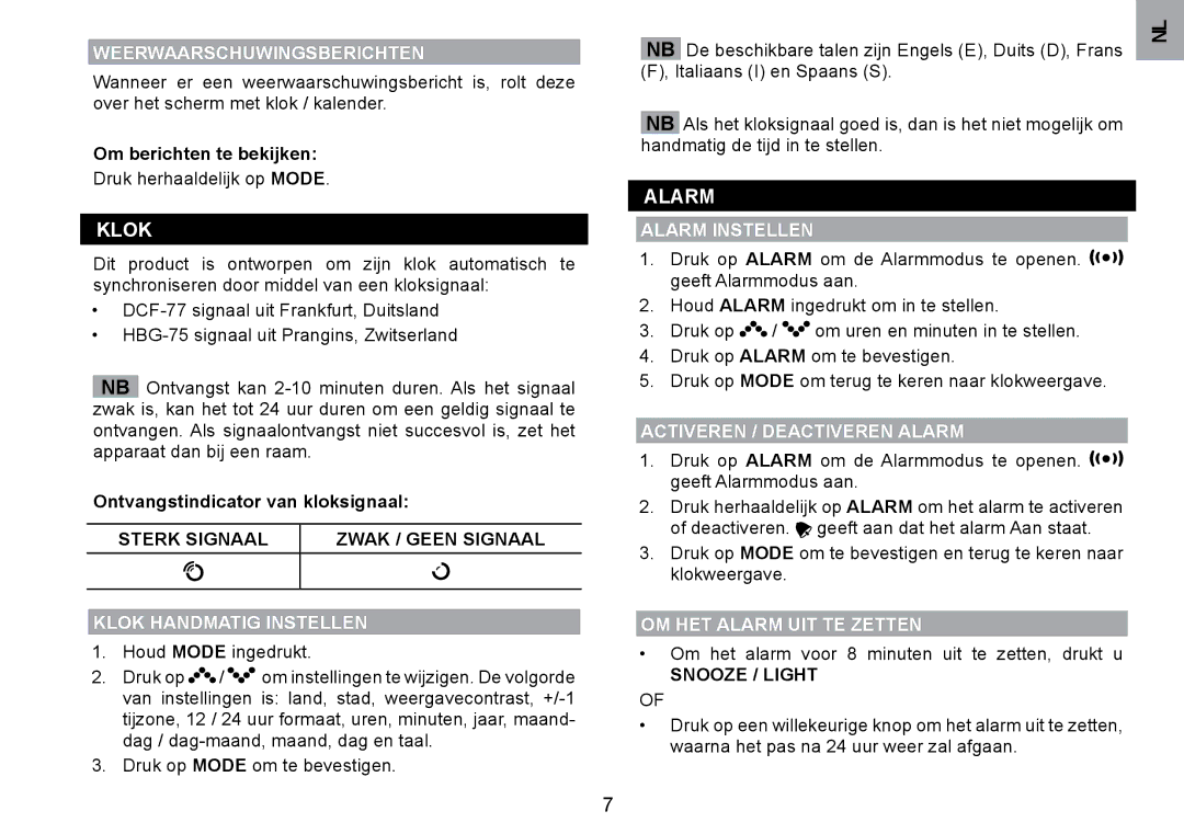 Oregon Scientific WMH800 user manual Klok 