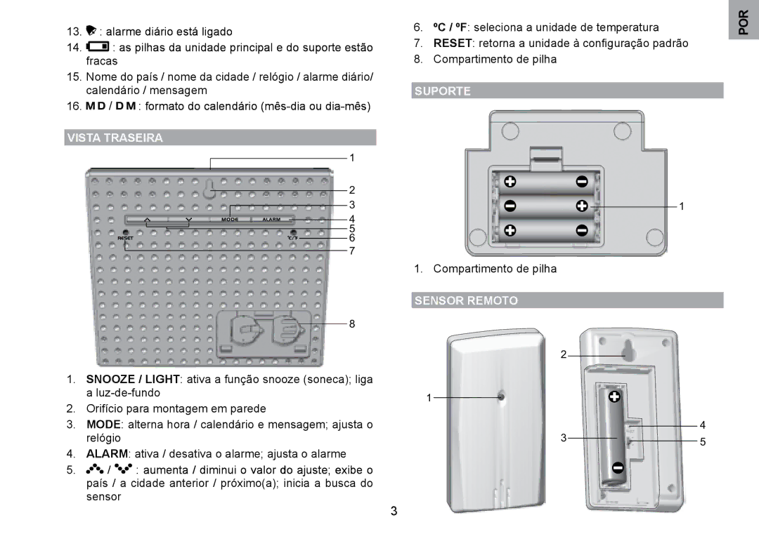 Oregon Scientific WMH800 user manual Vista Traseira, SuPORTE, Sensor Remoto 