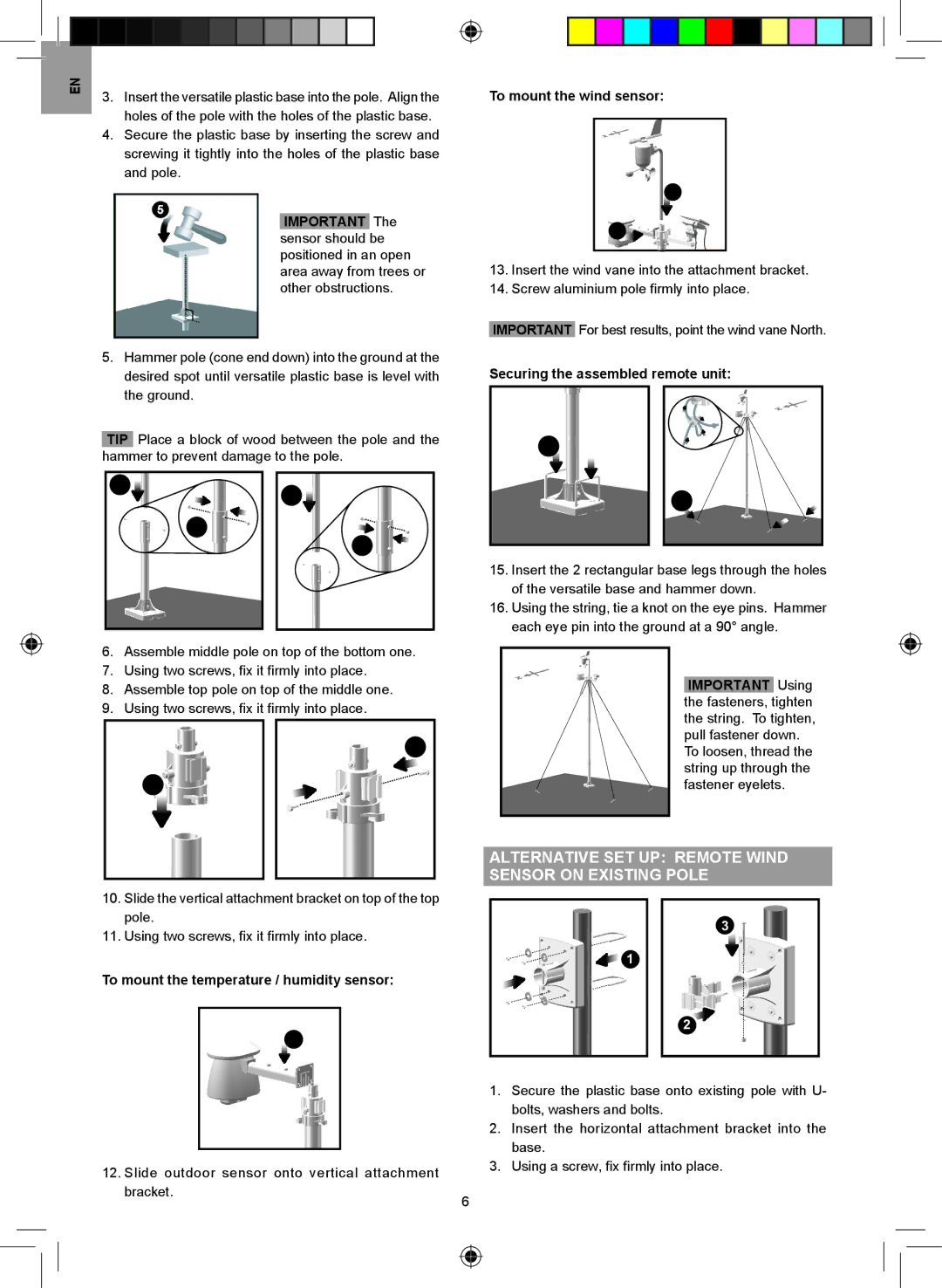 Oregon Scientific WMR100NA user manual Alternative SET UP Remote Wind Sensor on Existing Pole, To mount the wind sensor 