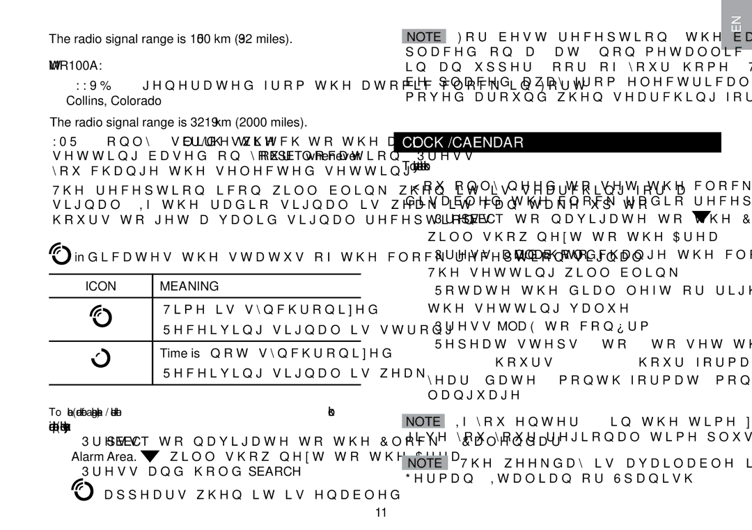 Oregon Scientific WMR100TH user manual Clock / Calendar, WMR100A, Icon Meaning, To manually set the clock 