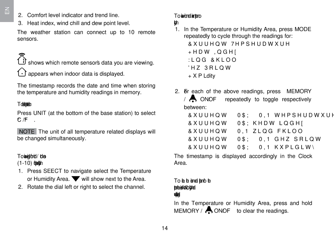 Oregon Scientific WMR100TH To select the temperature measurement unit, To view minimum and maximum temperature or humidity 