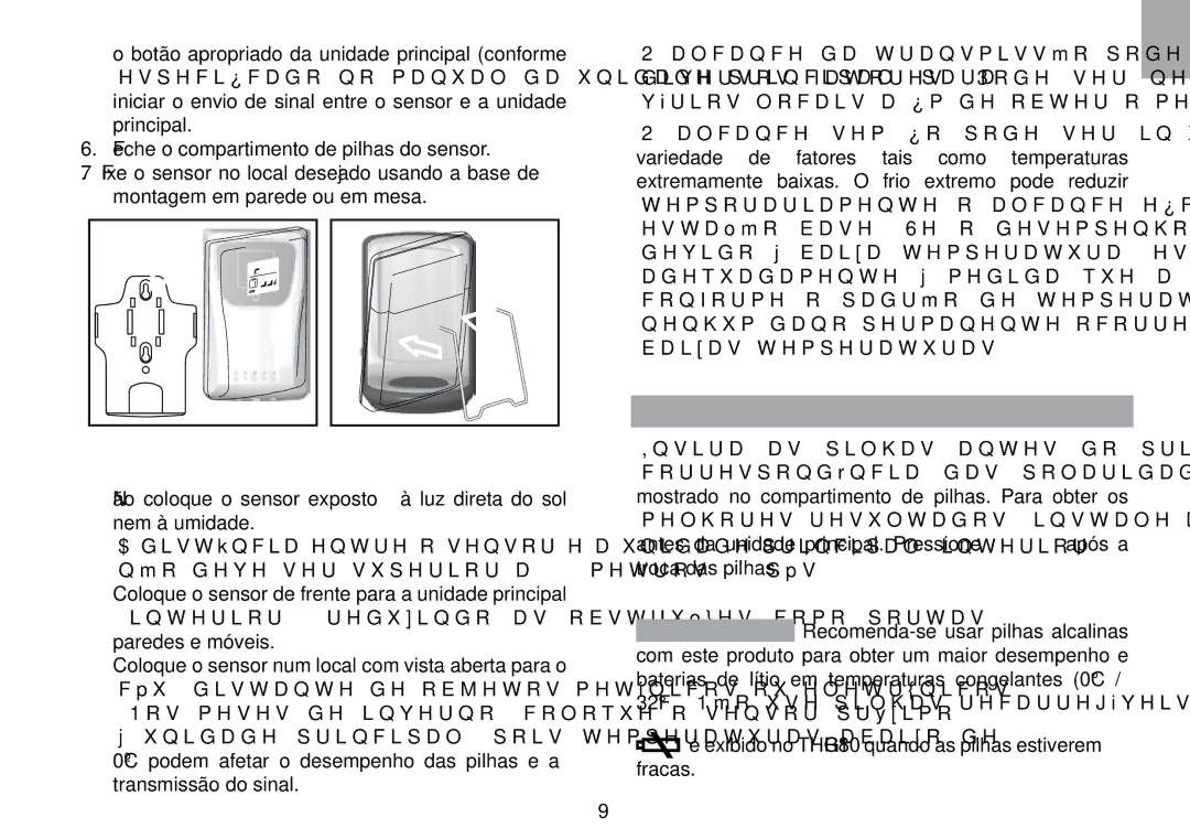 Oregon Scientific WMR100TH user manual Pilhas, Para obter melhores resultados 