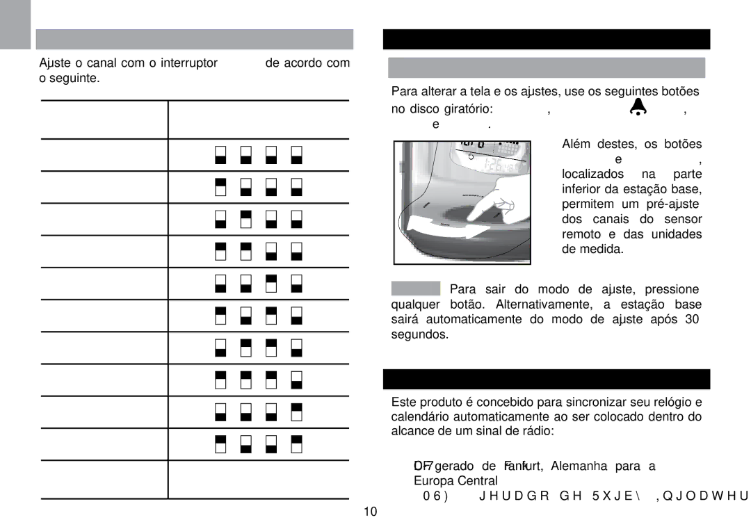 Oregon Scientific WMR100TH user manual Ajuste do Canal, Estação Base Alterar Tela / Ajuste, Recepção do Relógio 