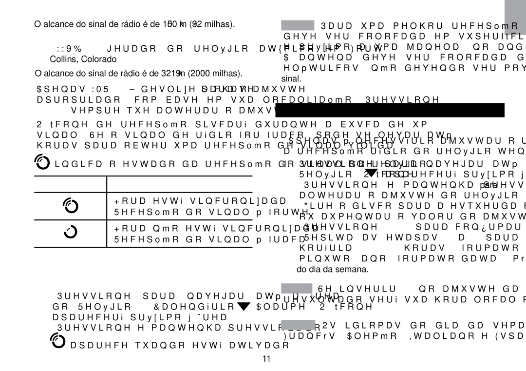 Oregon Scientific WMR100TH user manual Relógio / Calendário, Ícone Significado, Para ajustar o relógio manualmente 