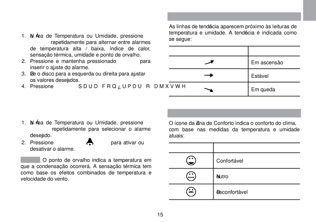 Oregon Scientific WMR100TH user manual Tendência DE Temperatura E Umidade, Nível DE Conforto, Ícone DE Tendência Descrição 