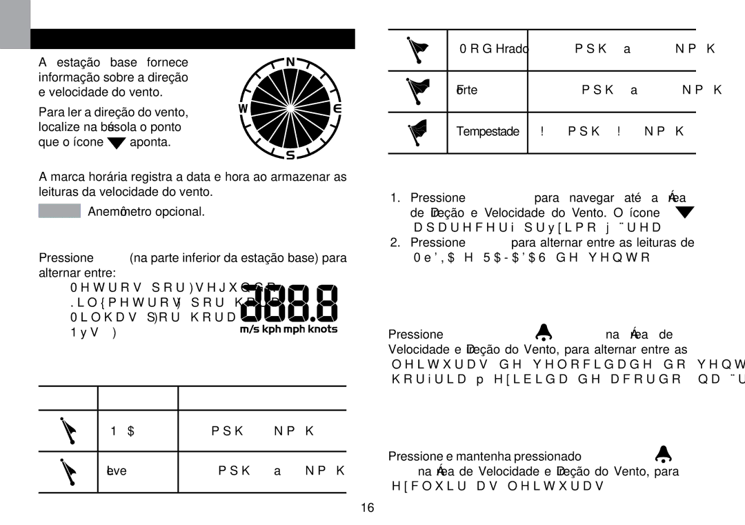 Oregon Scientific WMR100TH user manual Direção / Velocidade do Vento, Para selecionar a unidade da velocidade do vento 