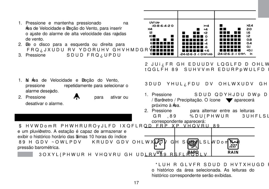 Oregon Scientific WMR100TH user manual IUV / Barômetro / Precipitação, IUV Barômetro Precipitação 