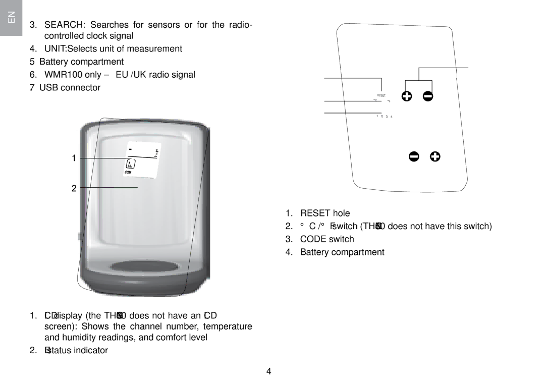 Oregon Scientific WMR100TH user manual Reset hole 