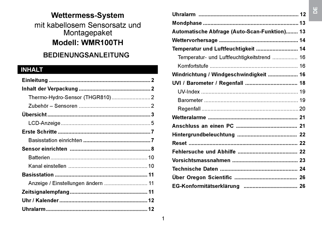 Oregon Scientific WMR100TH Inhalt, Automatische Abfrage Auto-Scan-Funktion, Temperatur- und Luftfeuchtigkeitstrend 