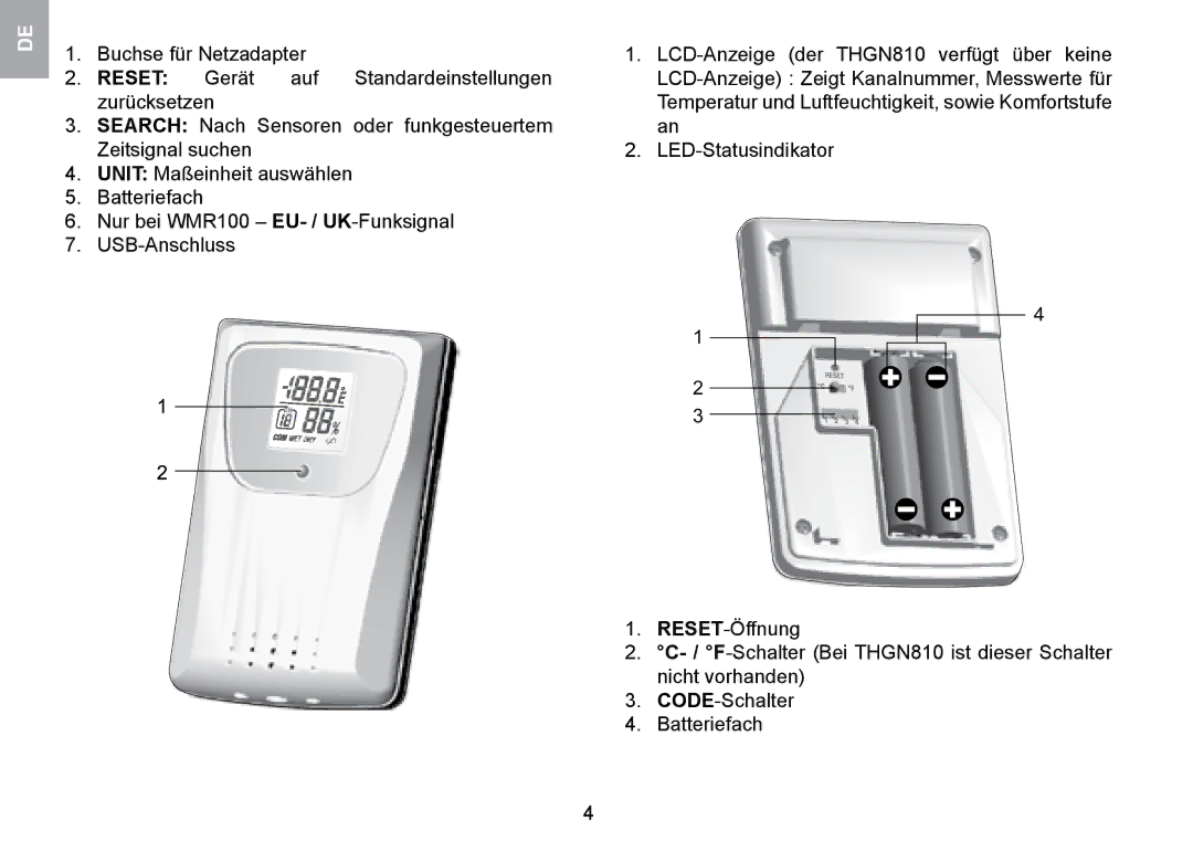 Oregon Scientific WMR100TH user manual Reset 