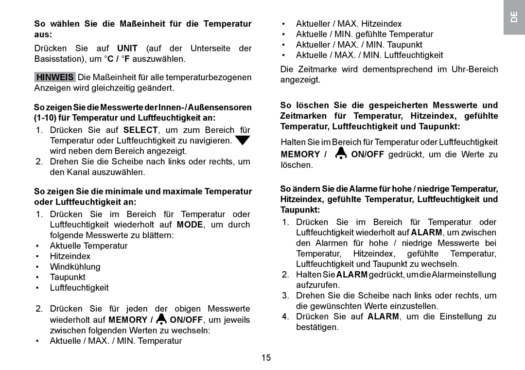 Oregon Scientific WMR100TH user manual So wählen Sie die Maßeinheit für die Temperatur aus 