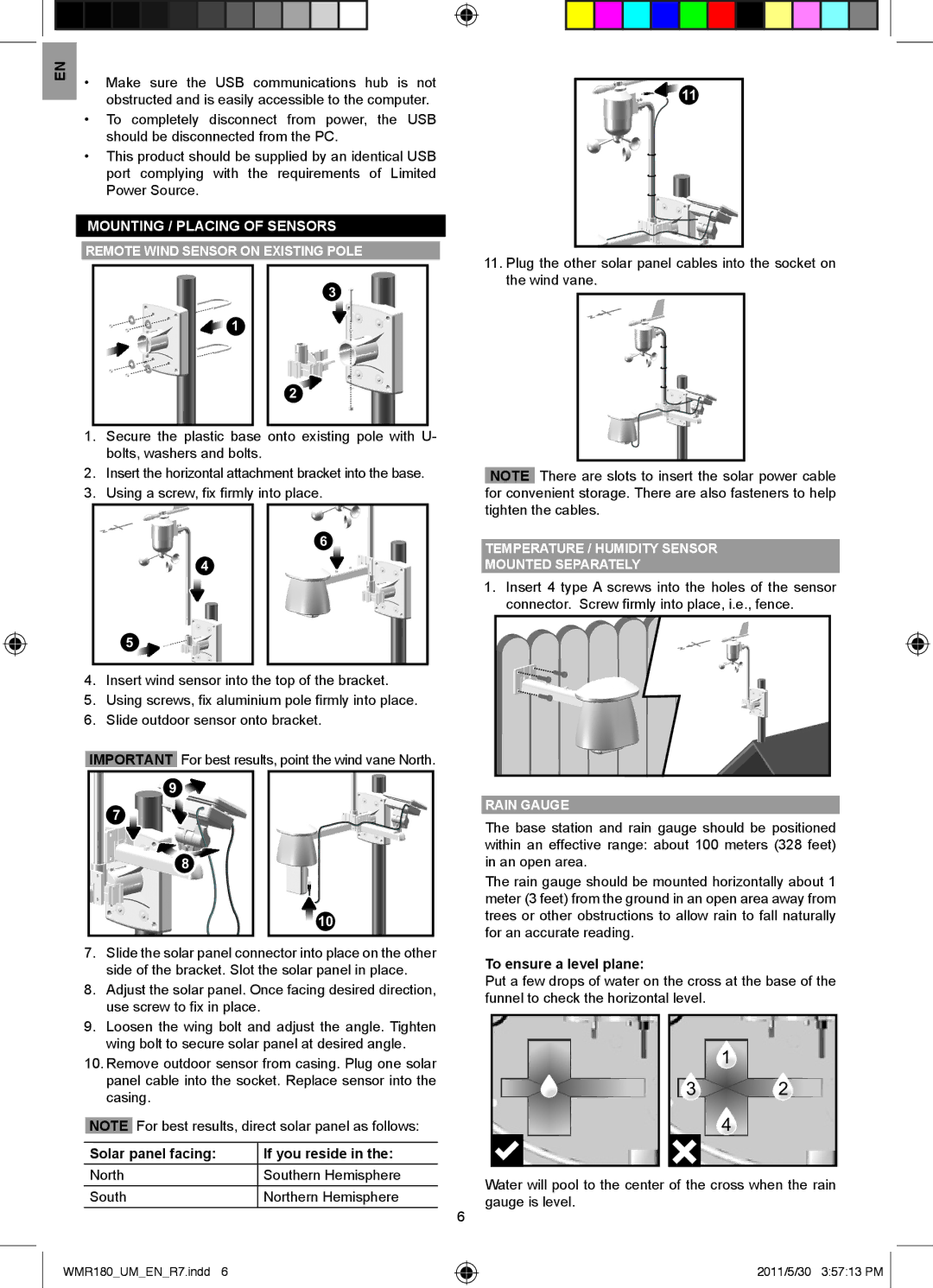 Oregon Scientific WMR180A user manual Mounting / placing of sensors, Remote Wind Sensor on Existing Pole, 164 