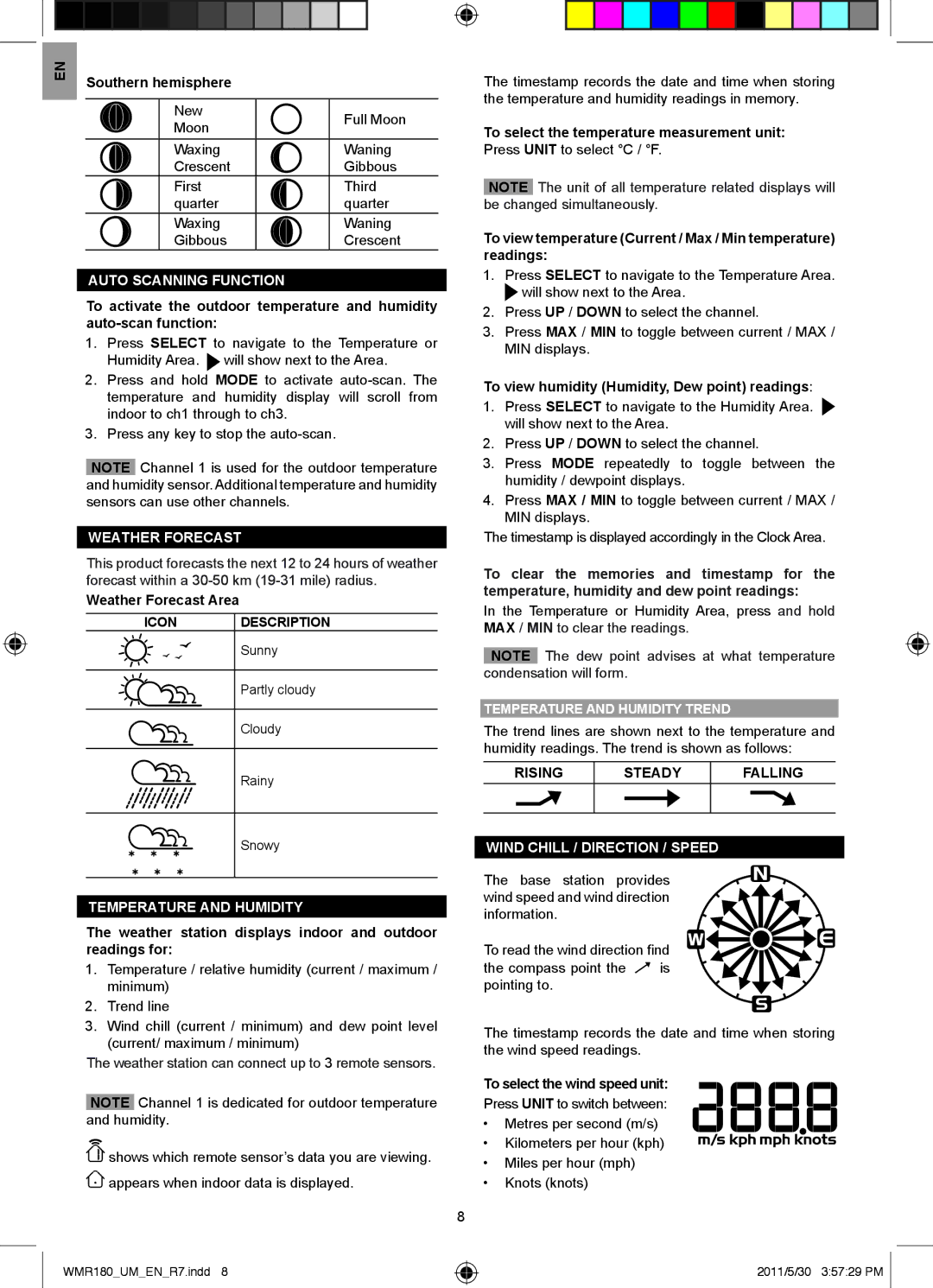 Oregon Scientific WMR180A user manual Icon, Rising Steady Falling 