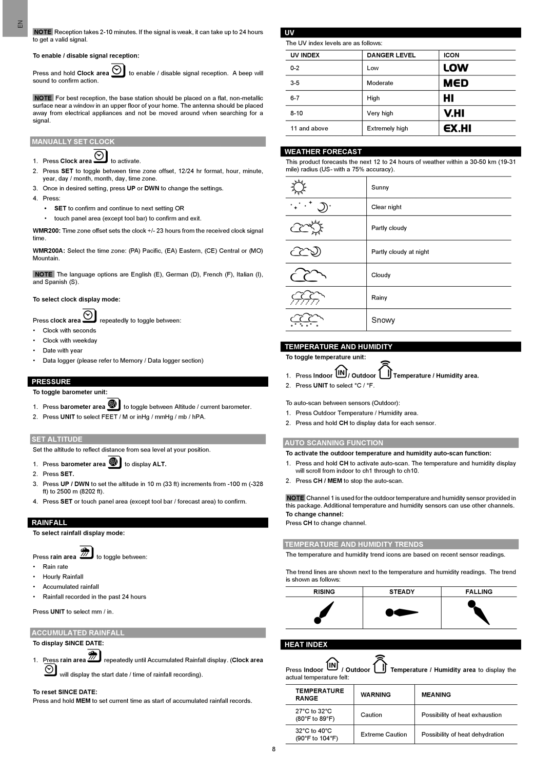 Oregon Scientific WMR200 Manually SET Clock, Pressure, SET Altitude, Accumulated Rainfall, Weather Forecast, Heat Index 