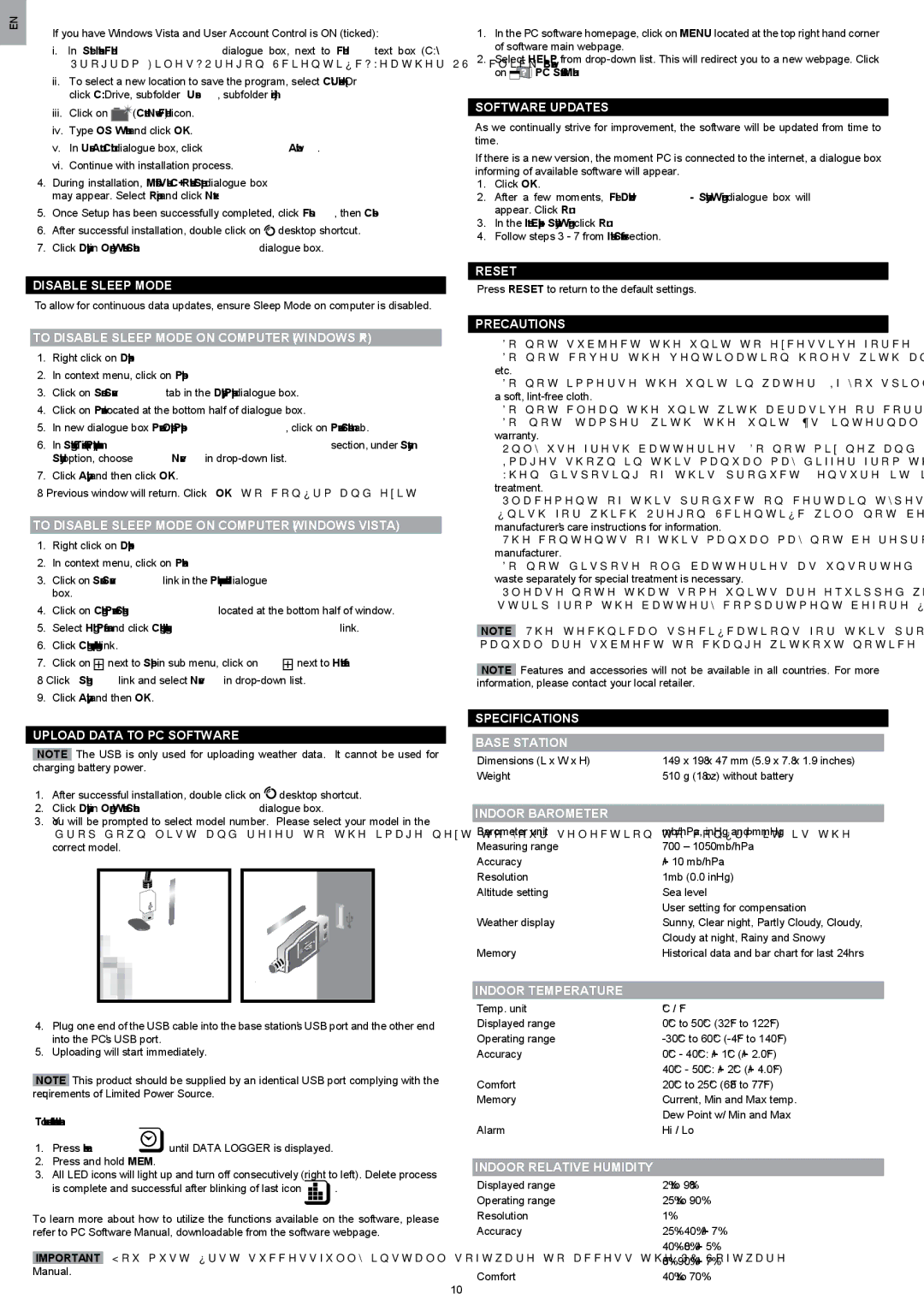 Oregon Scientific WMR200 To Disable Sleep Mode on Computer Windows XP, To Disable Sleep Mode on Computer Windows Vista 