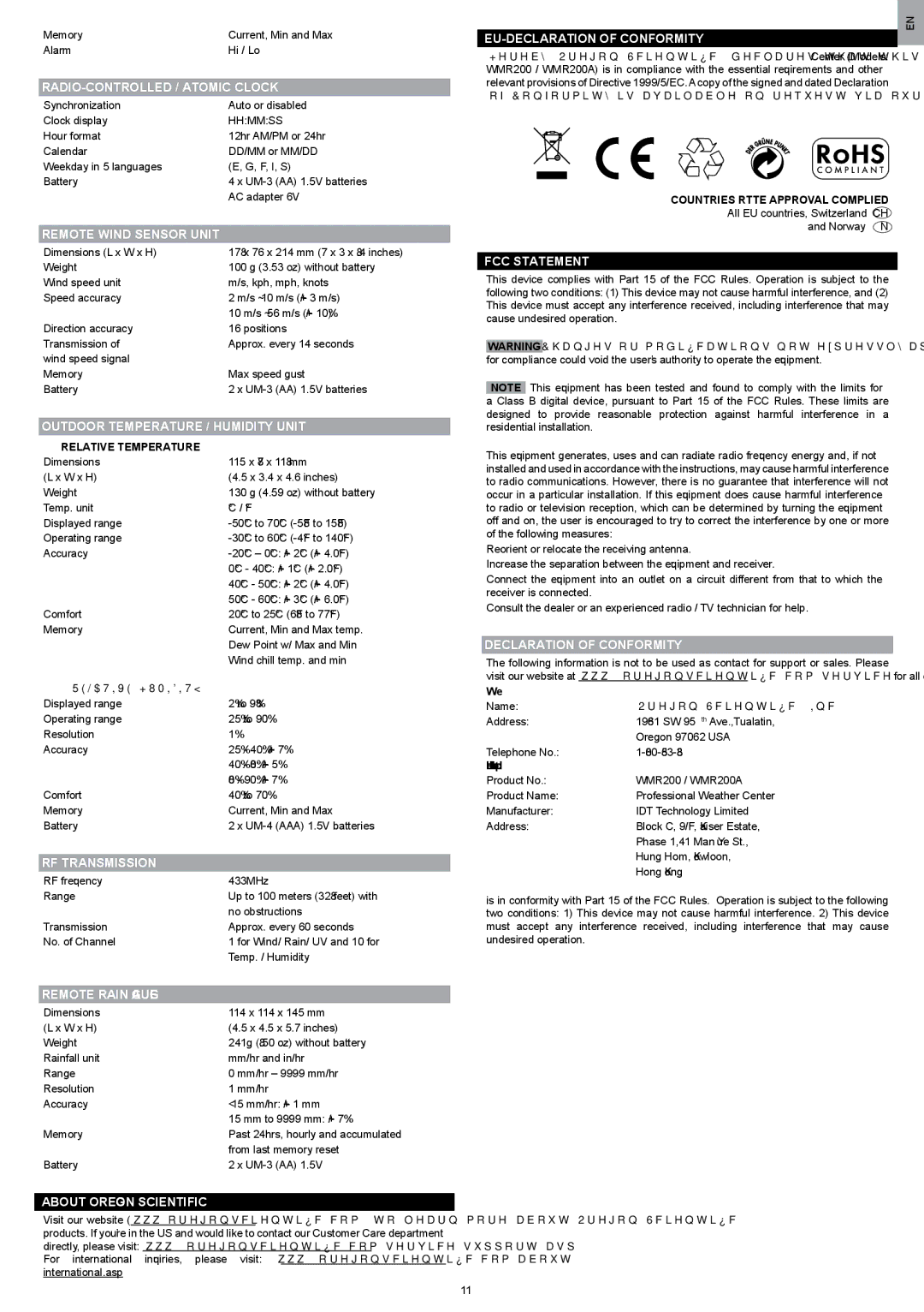 Oregon Scientific WMR200 RADIO-CONTROLLED / Atomic Clock, Remote Wind Sensor Unit, Outdoor Temperature / Humidity Unit 