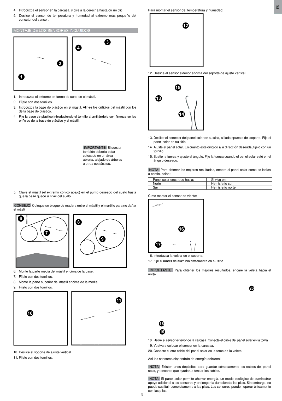 Oregon Scientific WMR200 manual Montaje DE LOS Sensores Incluidos, Para montar el sensor de Temperatura y humedad 