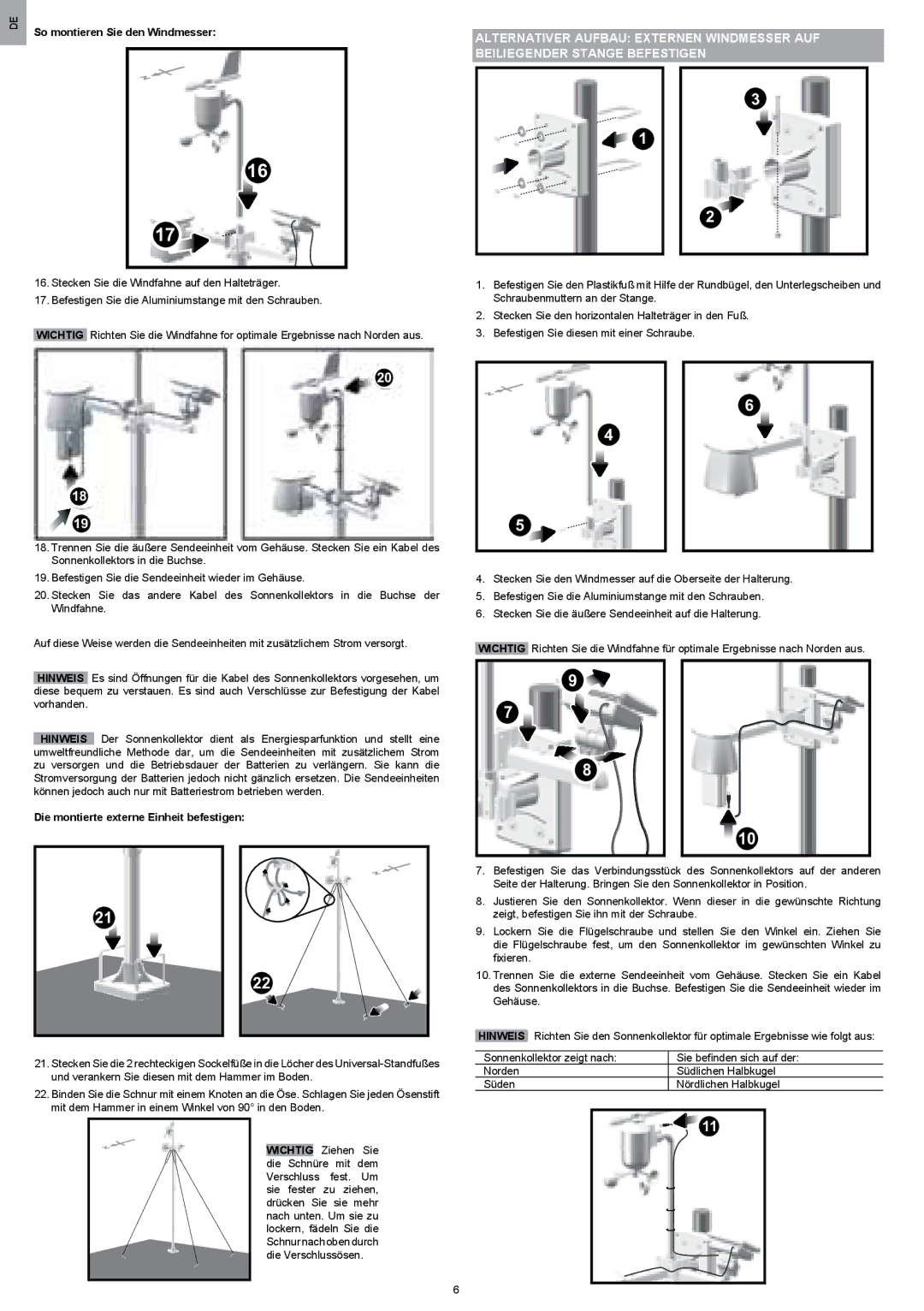 Oregon Scientific WMR200 manual So montieren Sie den Windmesser, Die montierte externe Einheit befestigen 