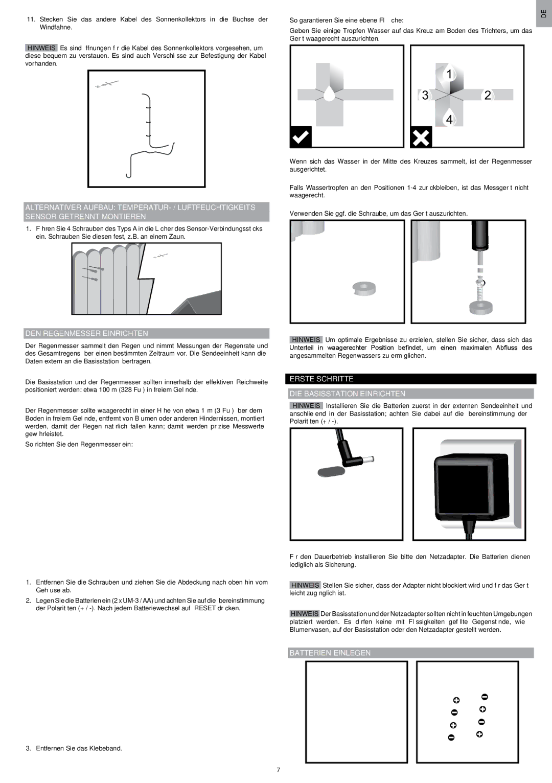Oregon Scientific WMR200 manual DEN Regenmesser Einrichten, Erste Schritte DIE Basisstation Einrichten, Batterien Einlegen 