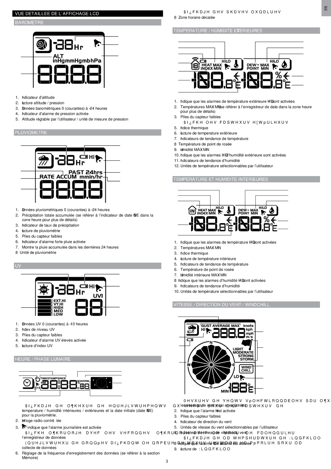 Oregon Scientific WMR200 manual VUE Detaillee DE L’AFFICHAGE LCD Barometre, Heure / Phase Lunaire 