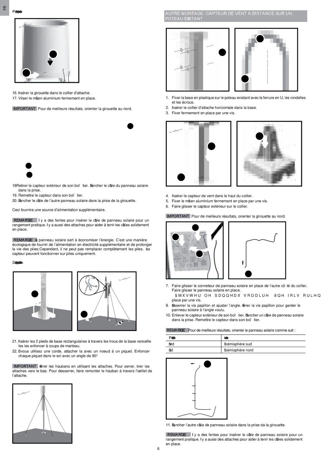 Oregon Scientific WMR200 manual Pour monter le capteur de vent, Panneau solaire orienté, Nord 