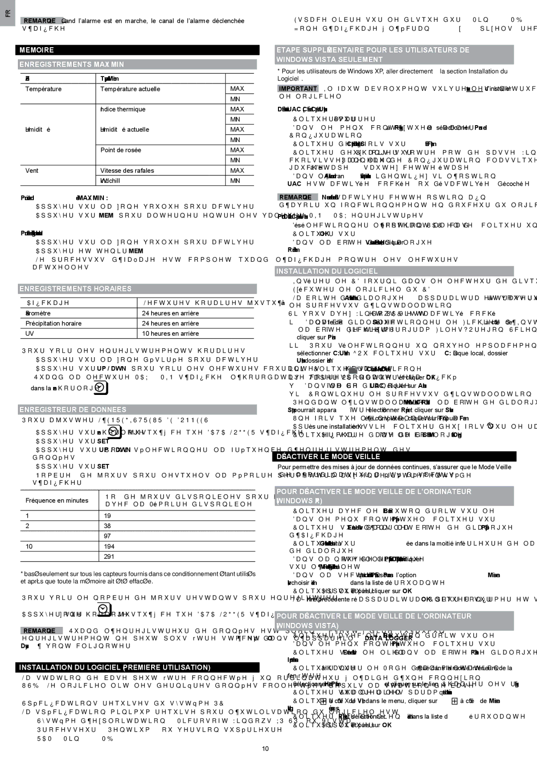 Oregon Scientific WMR200 manual Memoire Enregistrements MAX / MIN, Enregistrements Horaires, Enregistreur DE Donnees 