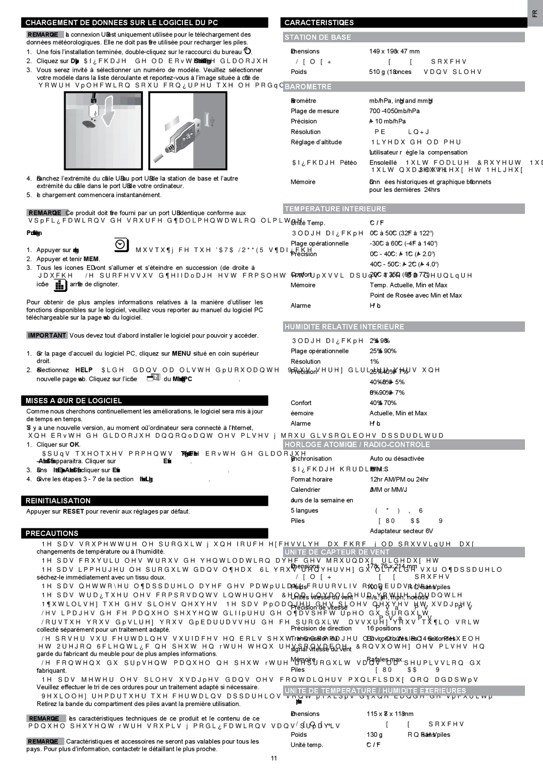 Oregon Scientific WMR200 manual Chargement DE Donnees SUR LE Logiciel DU PC, Mises a Jour DE Logiciel, Reinitialisation 