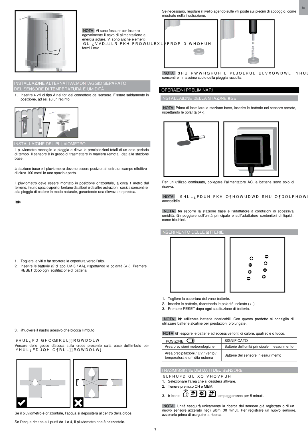 Oregon Scientific WMR200 manual Installazione DEL Pluviometro, Operazioni Preliminari Installazione Della Stazione Base 