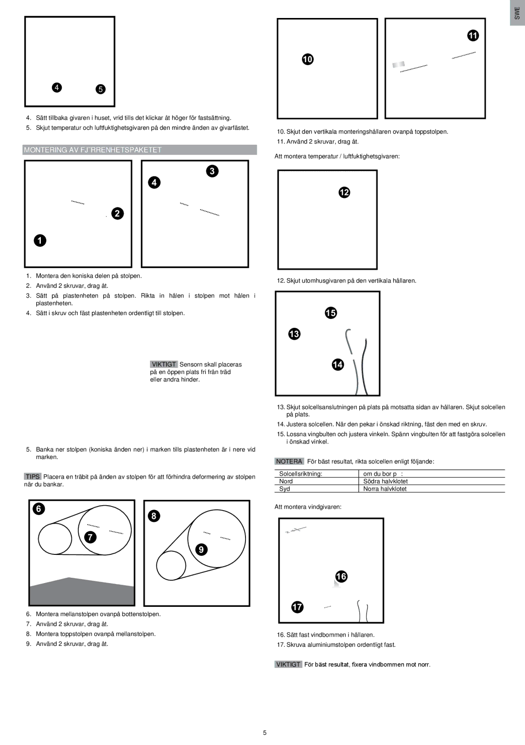 Oregon Scientific WMR200 manual Montering AV Fjärrenhetspaketet, Att montera temperatur / luftfuktighetsgivaren 